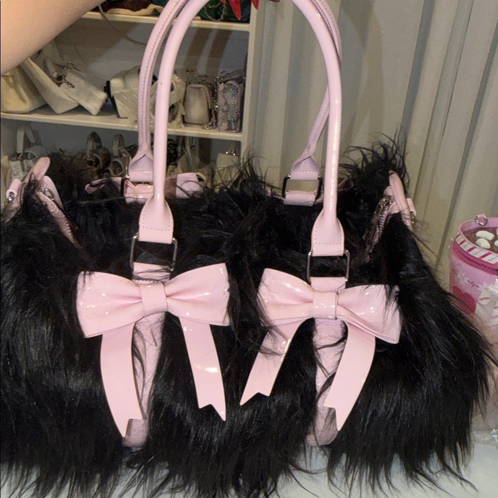 Black and Pink Faux Fur duffle bag